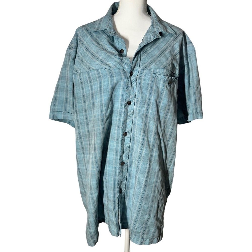 Magellan‎ Sportswear Fishing Shirt XXL Blue Plaid Vented Quick Dry Outdoor